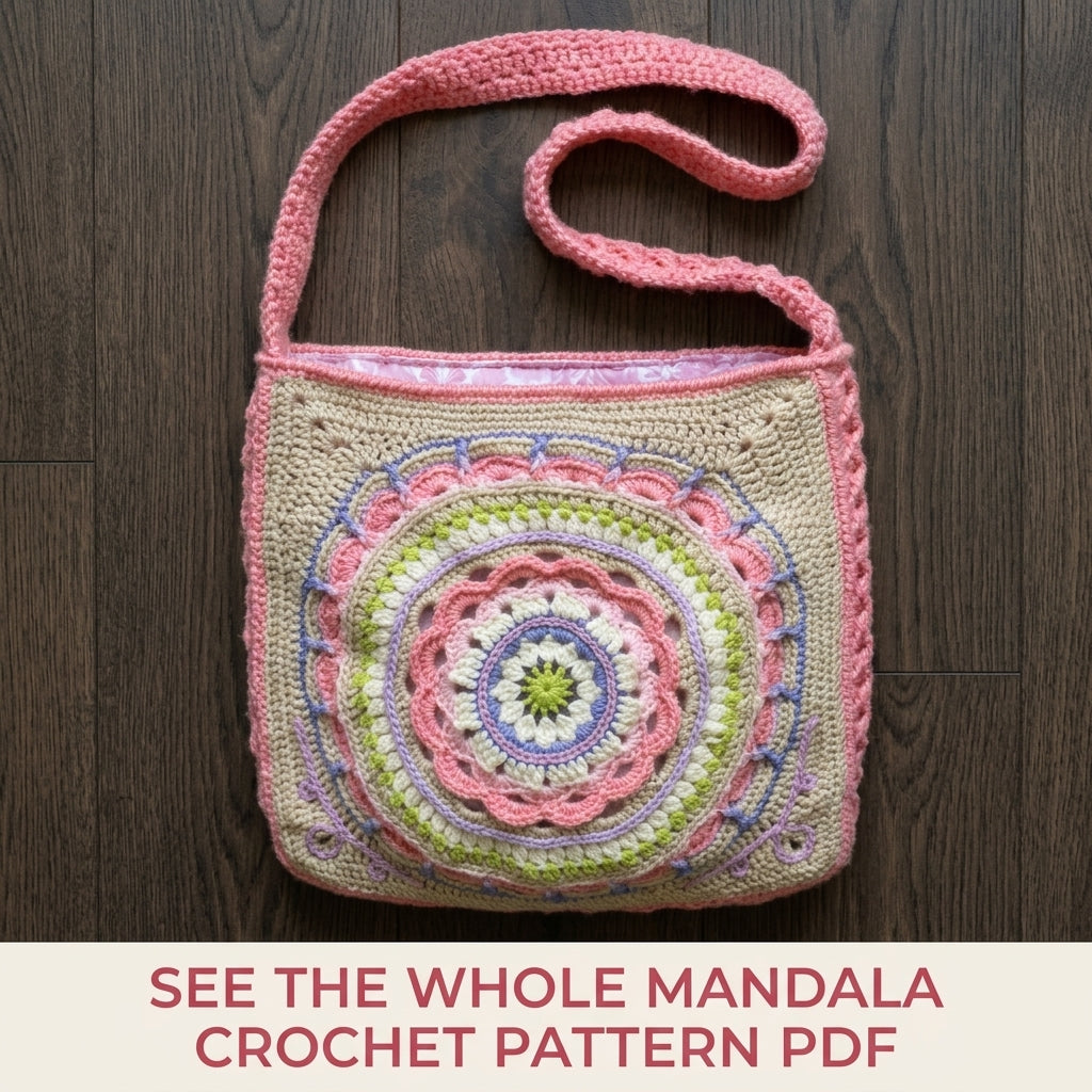 Mandala Lined Shoulder Bag Crochet Pattern PDF – Pastel Mandala Purse with Lining