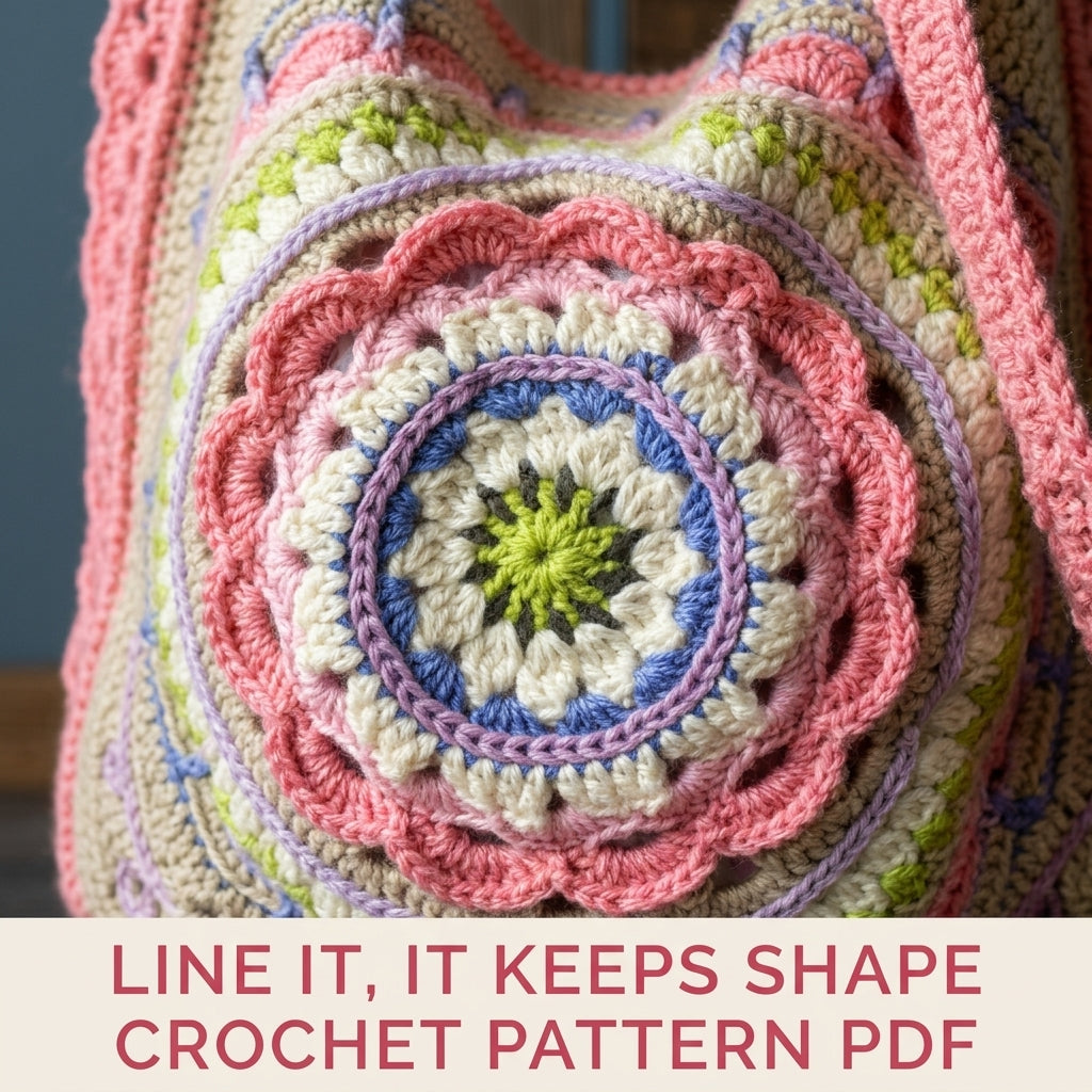Mandala Lined Shoulder Bag Crochet Pattern PDF – Pastel Mandala Purse with Lining