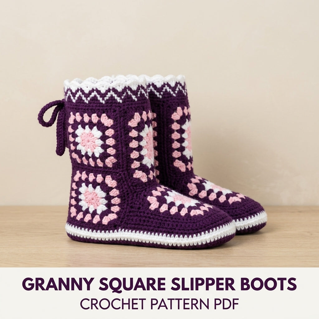 Granny Square Slipper Boots Crochet Pattern PDF – Cosy House Boots