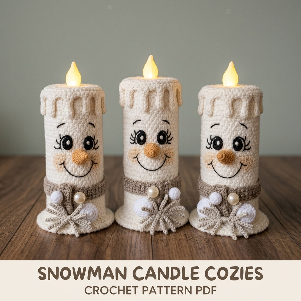 Snowman Candle Cozy Set Crochet Pattern PDF – LED Candle Covers