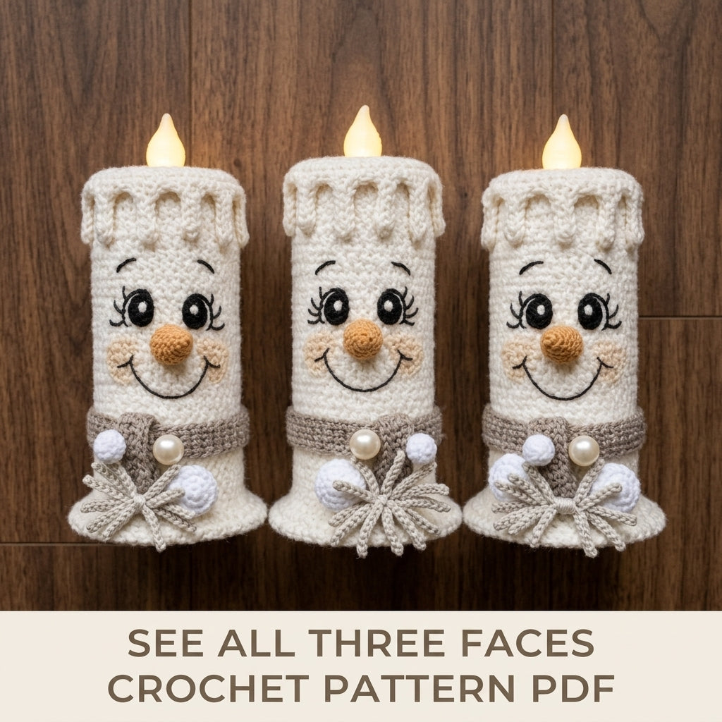 Snowman Candle Cozy Set Crochet Pattern PDF – LED Candle Covers