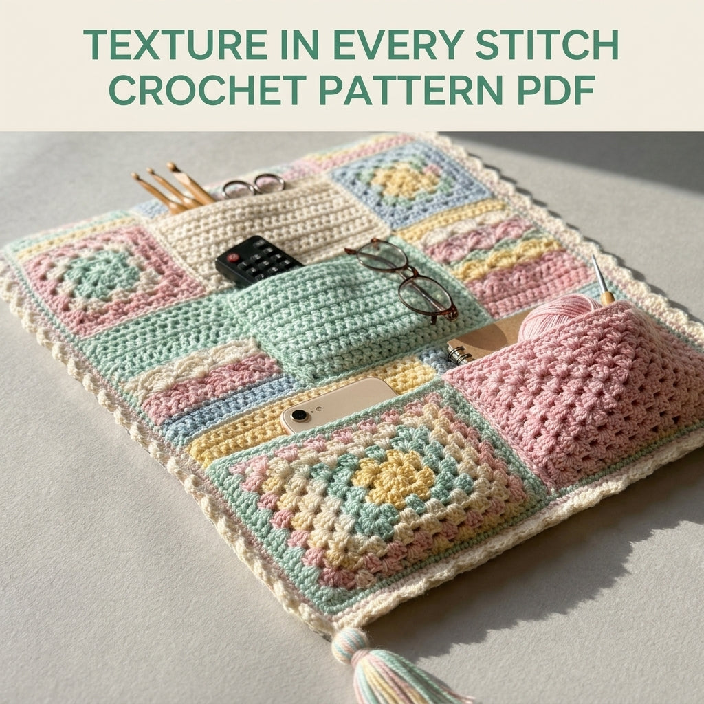 Pastel Granny Sofa Arm Organizer Crochet Pattern PDF – Armrest Caddy