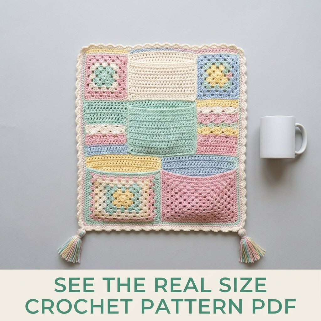 Pastel Granny Sofa Arm Organizer Crochet Pattern PDF – Armrest Caddy