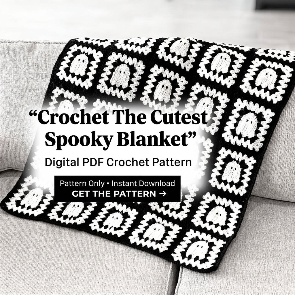 Ghost Granny Square Blanket Crochet Pattern | Black & White Halloween Throw | Beginner Granny Square Project | PDF Instant Download