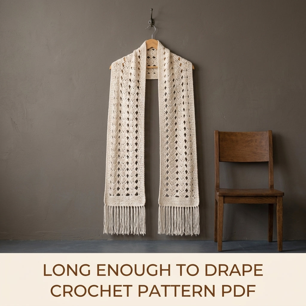 Lace Stole Wrap Crochet Pattern PDF – Long Diamond Lace Scarf Shawl with Fringe