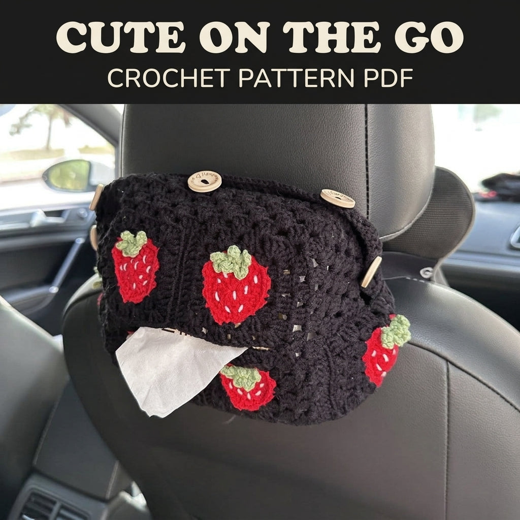 Strawberry Granny Tissue Box Cover Crochet Pattern PDF – Car Headrest Tissue Holder