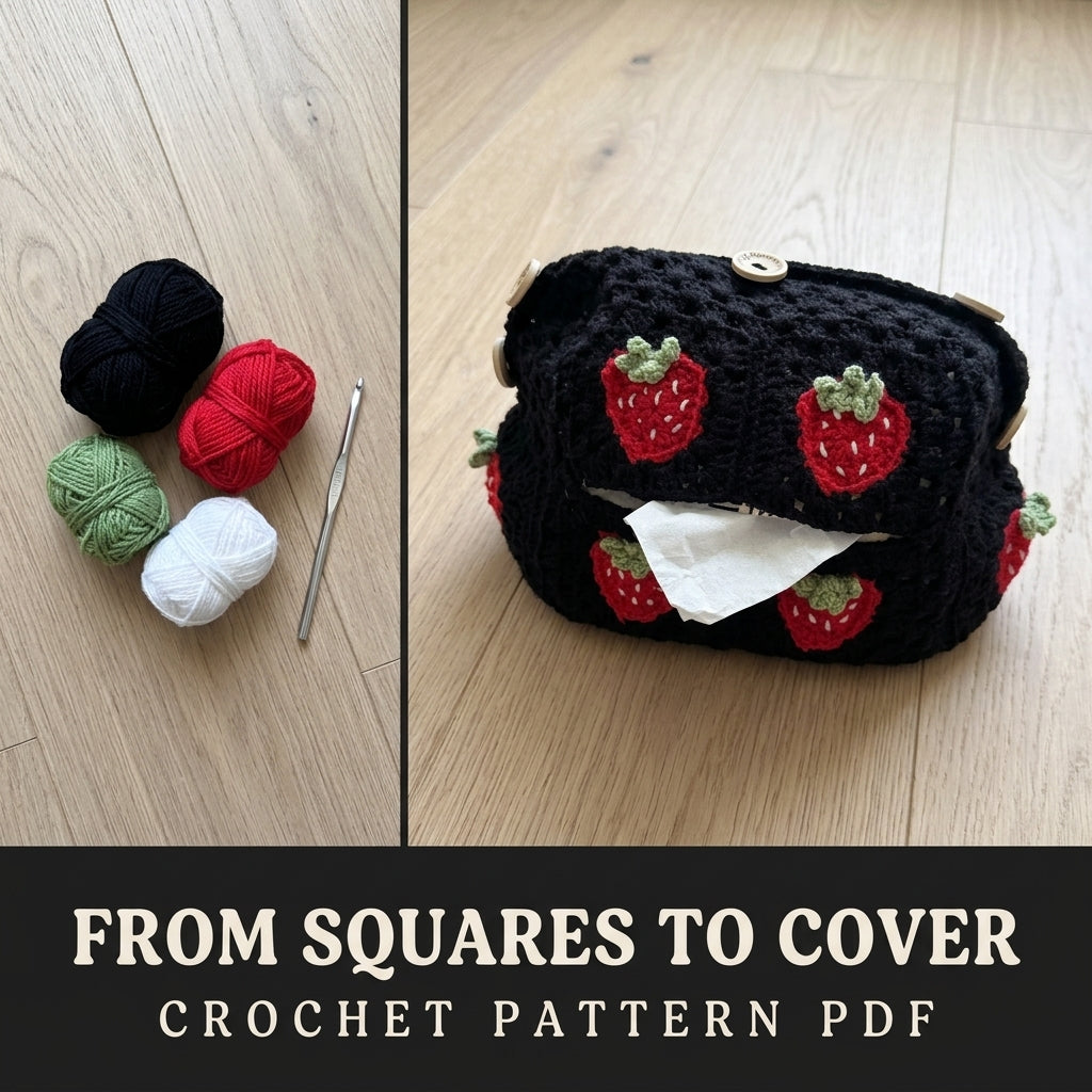 Strawberry Granny Tissue Box Cover Crochet Pattern PDF – Car Headrest Tissue Holder