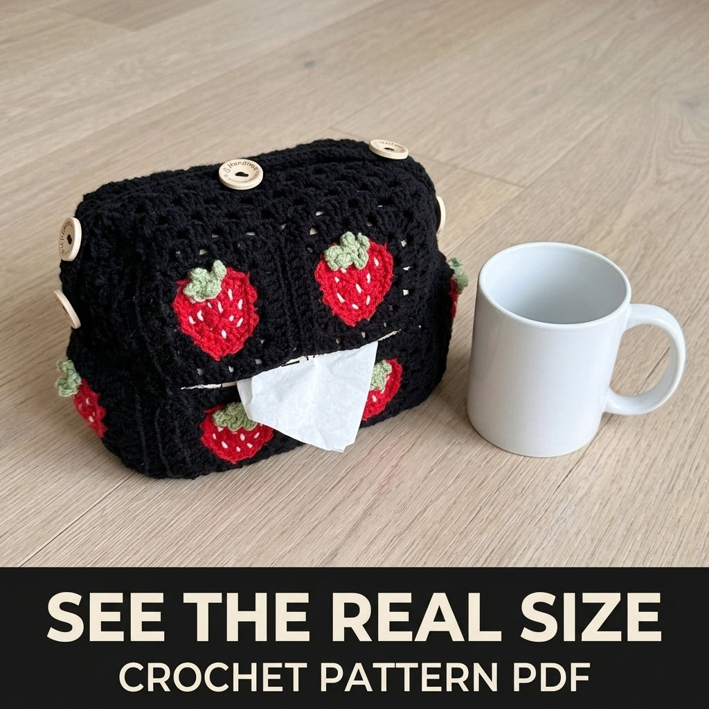 Strawberry Granny Tissue Box Cover Crochet Pattern PDF – Car Headrest Tissue Holder