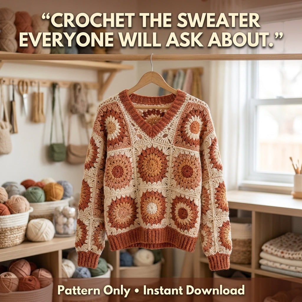 Heart Granny Square Sweater – Crochet Pattern PDF
