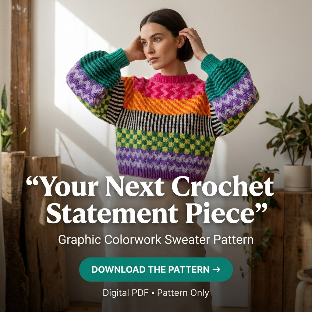 Colourwork Sweater KNITTING Pattern | Multi-Motif Striped Jumper with Balloon Sleeves | Stranded Colourwork | PDF Instant Download