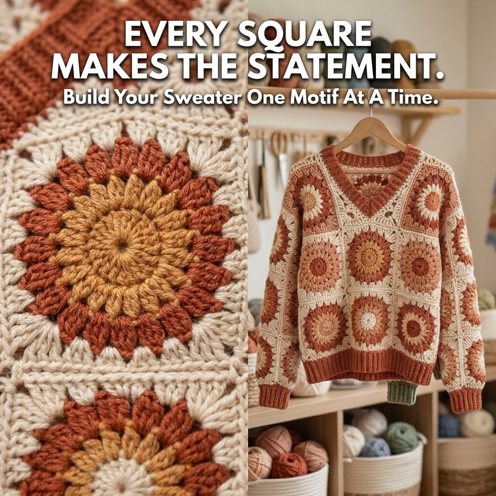 Heart Granny Square Sweater – Crochet Pattern PDF