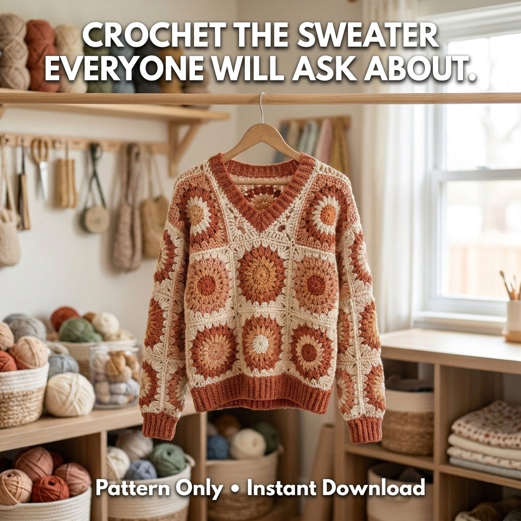 Heart Granny Square Sweater – Crochet Pattern PDF