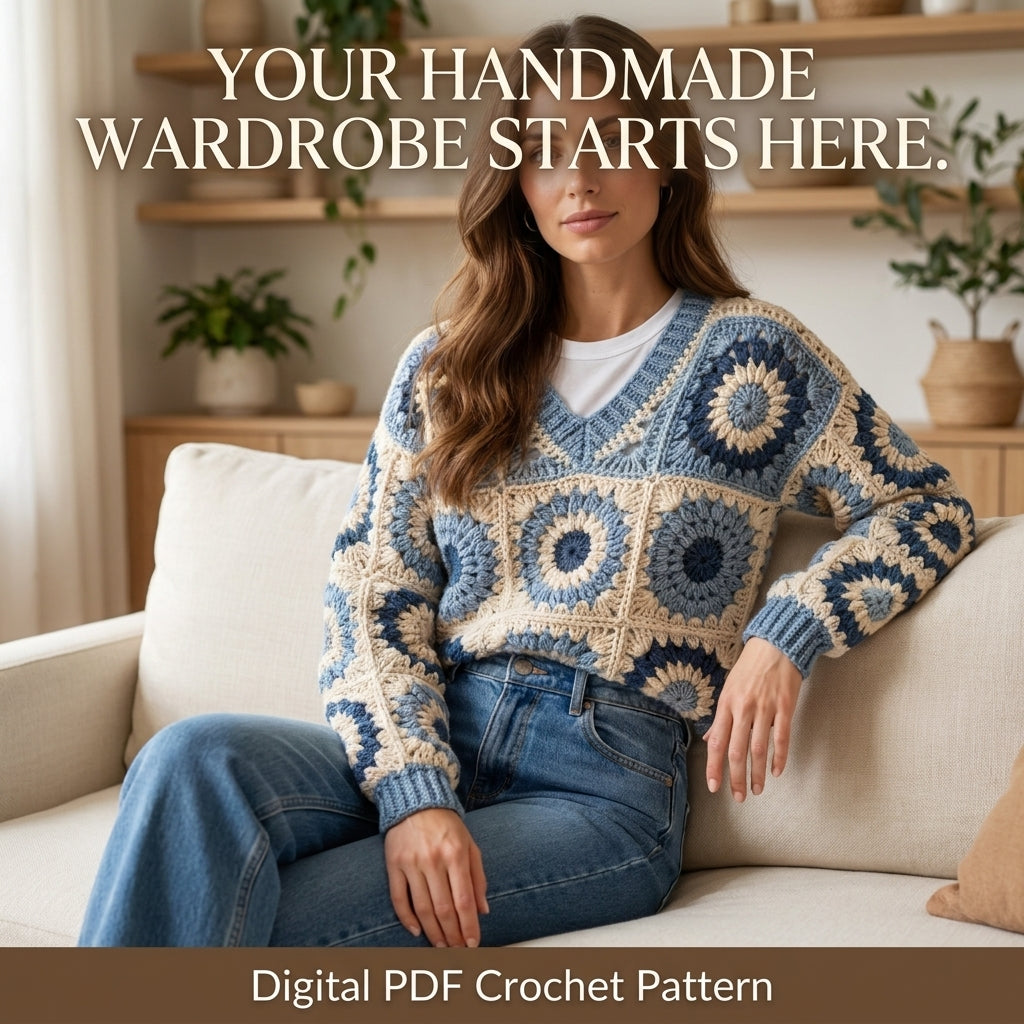 Heart Granny Square Sweater – Crochet Pattern PDF