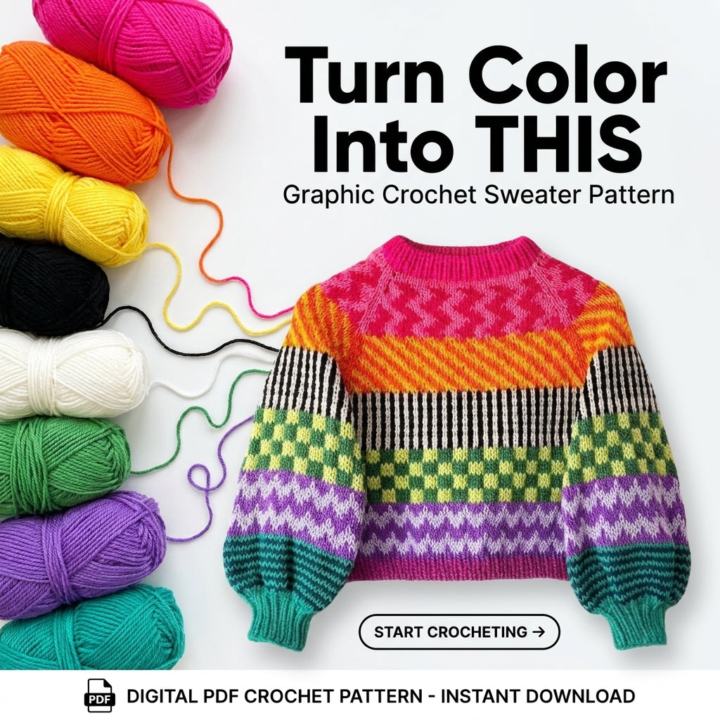 Colourwork Sweater KNITTING Pattern | Multi-Motif Striped Jumper with Balloon Sleeves | Stranded Colourwork | PDF Instant Download