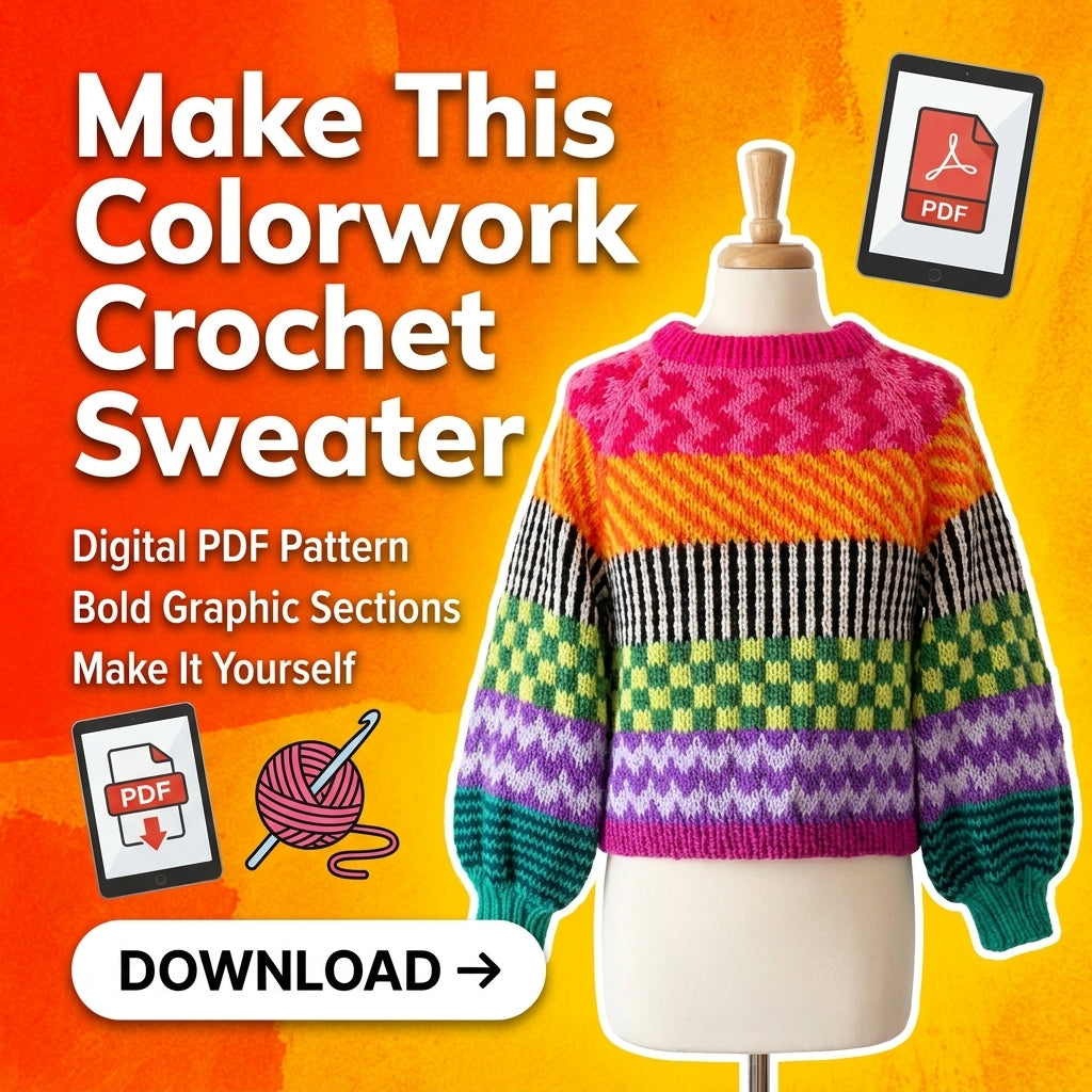 Colourwork Sweater KNITTING Pattern | Multi-Motif Striped Jumper with Balloon Sleeves | Stranded Colourwork | PDF Instant Download