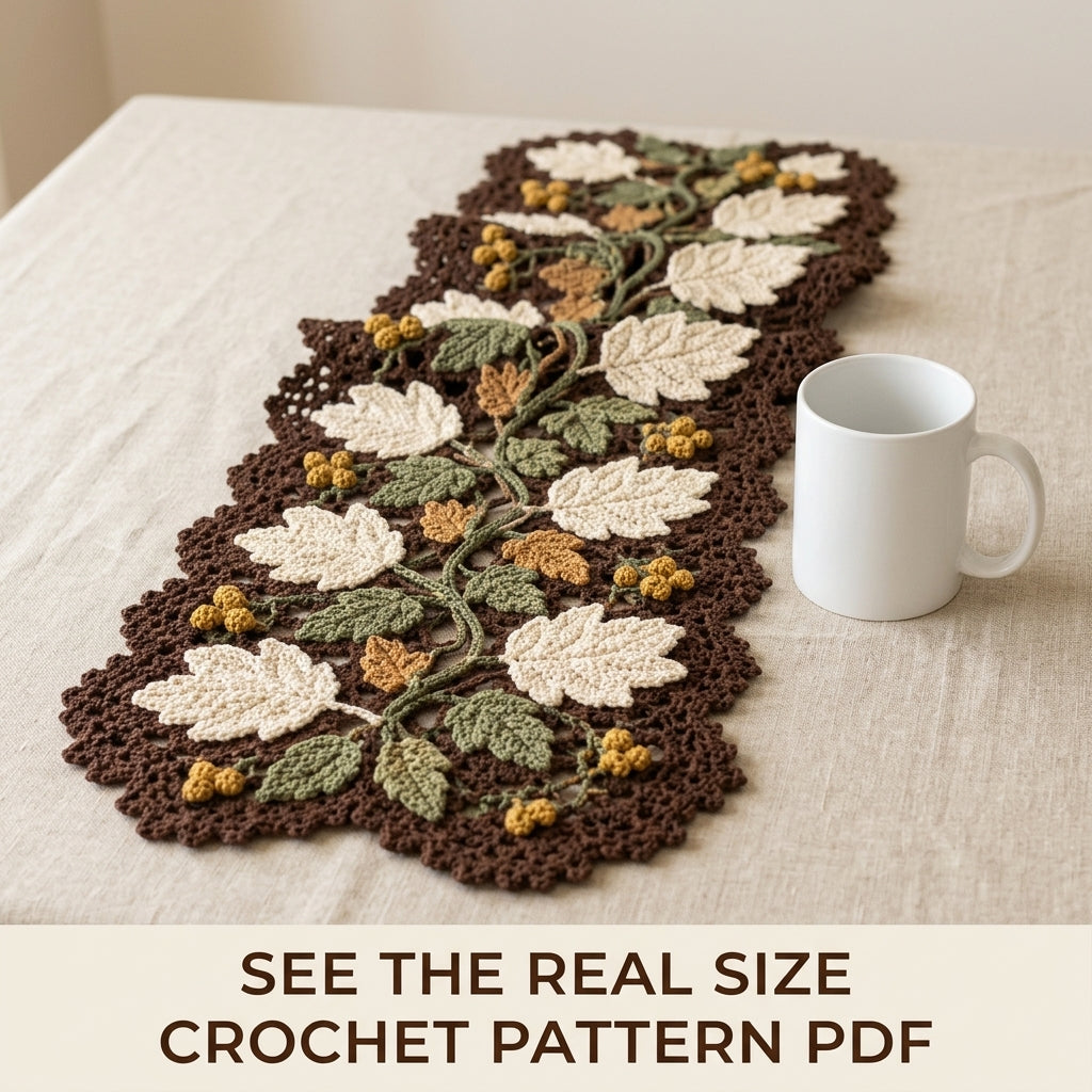 Woodland Leaf Vine Table Runner Crochet Pattern PDF – Autumn Leaf Runner