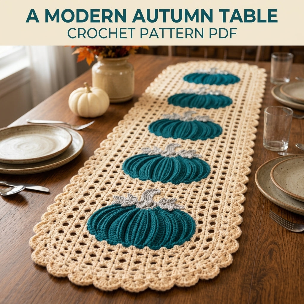 Teal Pumpkin Lace Table Runner Crochet Pattern PDF – Modern Fall Runner