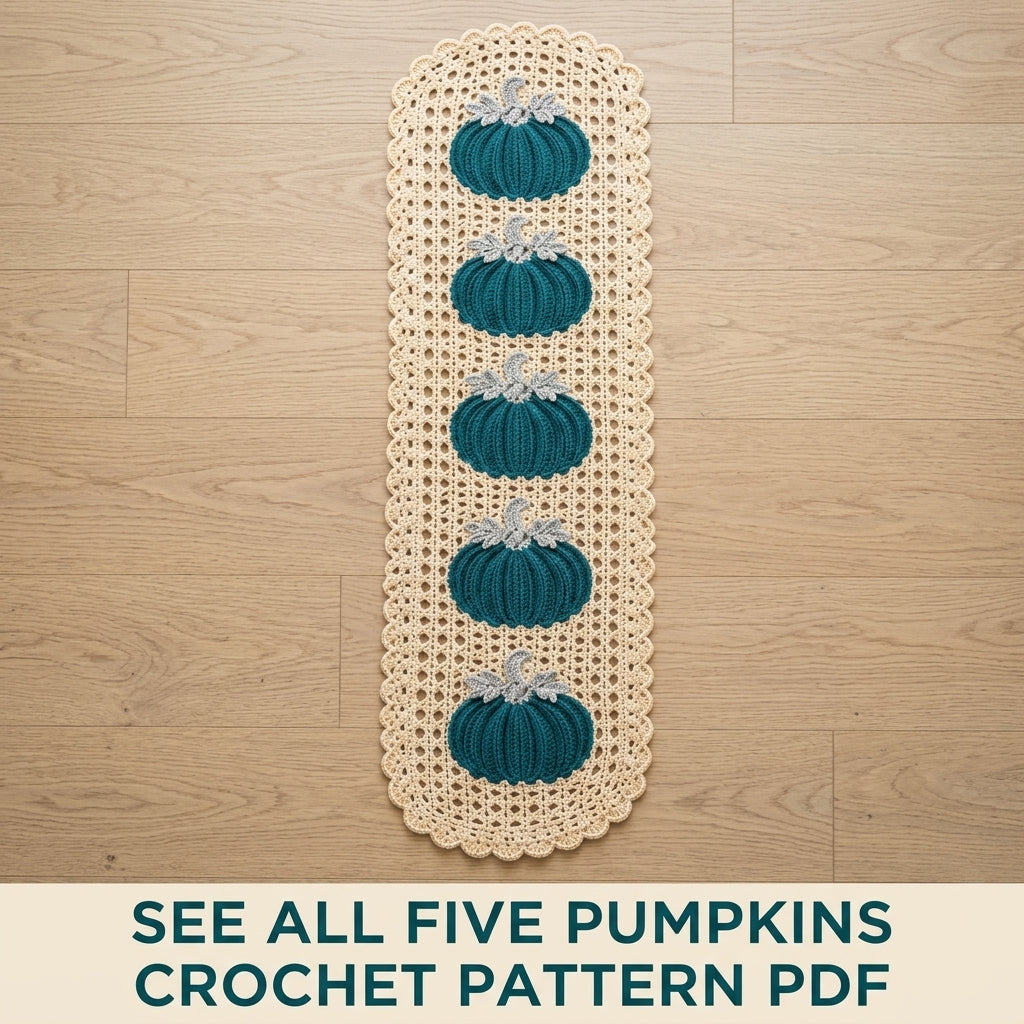 Teal Pumpkin Lace Table Runner Crochet Pattern PDF – Modern Fall Runner