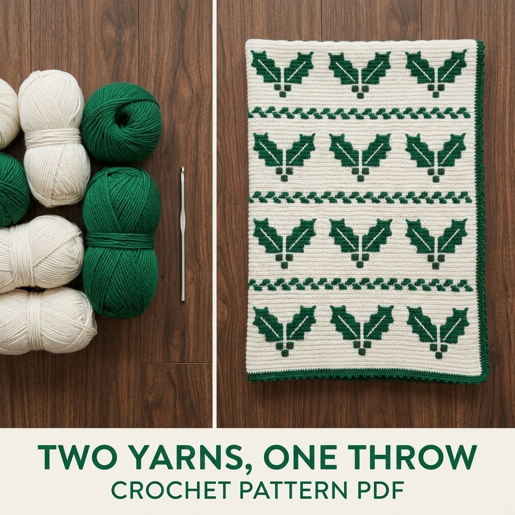 Holly Crochet Blanket Pattern PDF – Christmas Tapestry Crochet Throw in Green and White