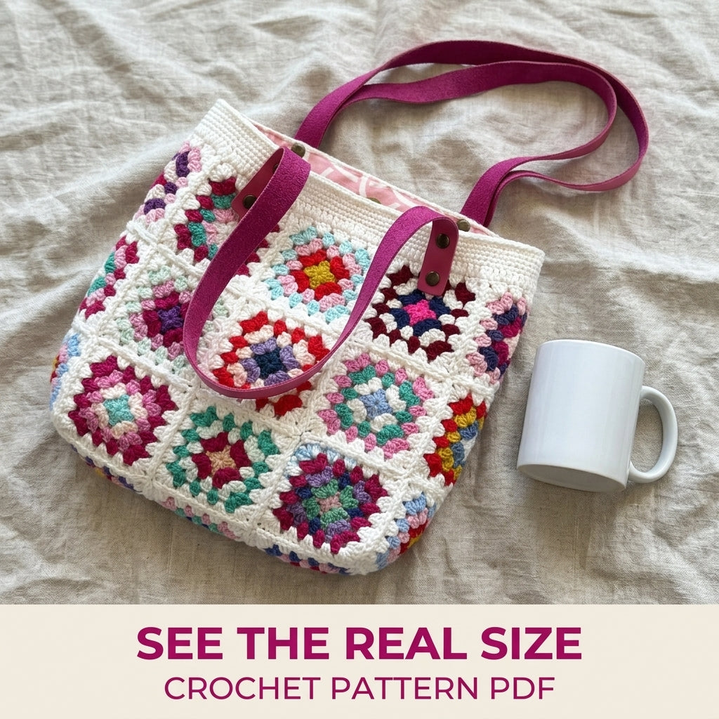 Bright Granny Square Tote Crochet Pattern PDF – Lined Shoulder Bag