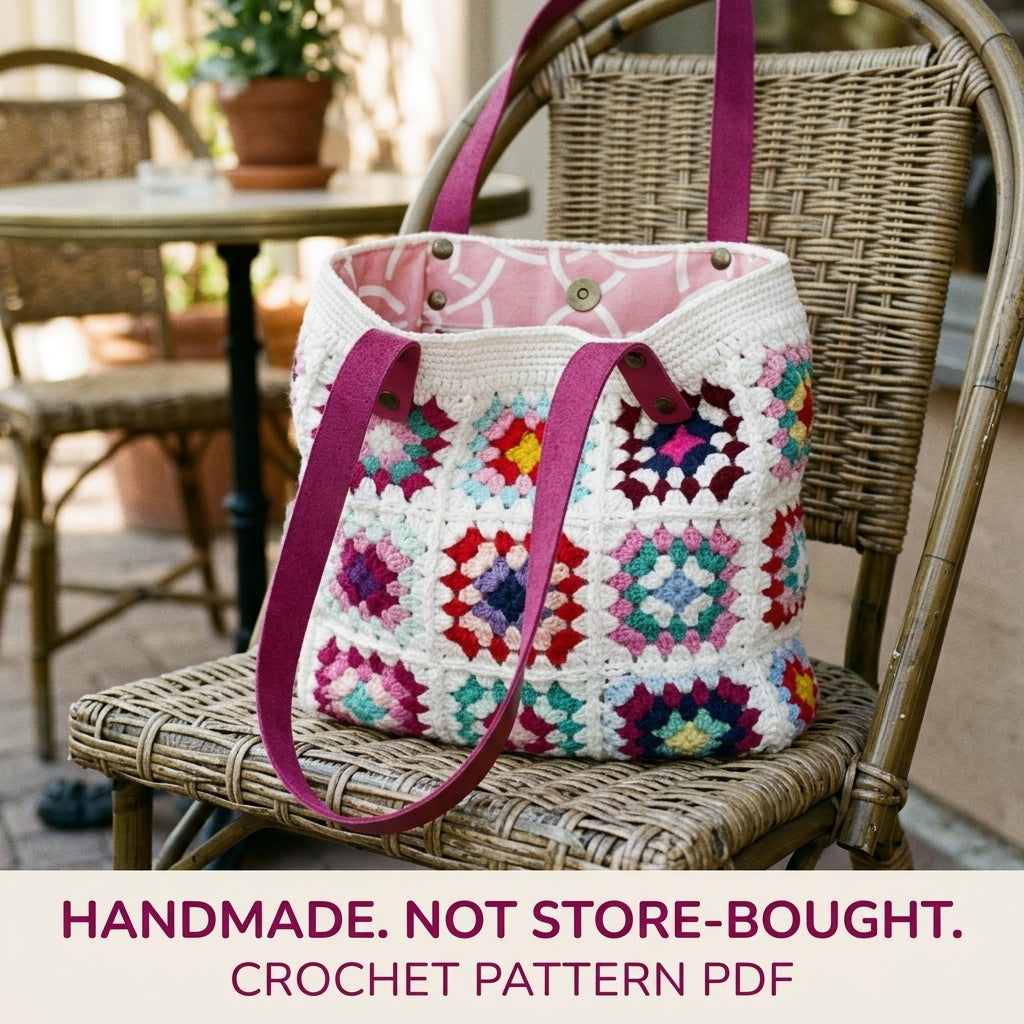 Bright Granny Square Tote Crochet Pattern PDF – Lined Shoulder Bag