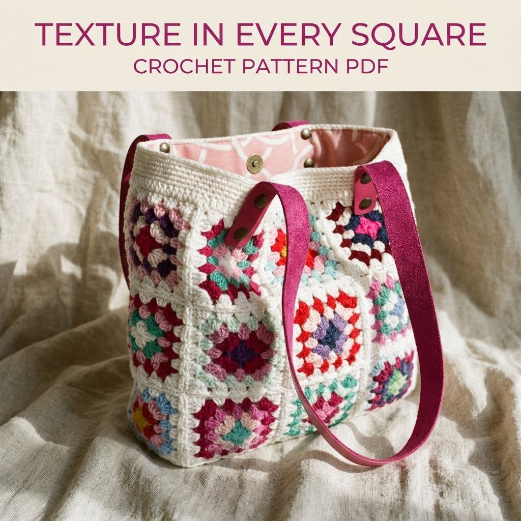 Bright Granny Square Tote Crochet Pattern PDF – Lined Shoulder Bag