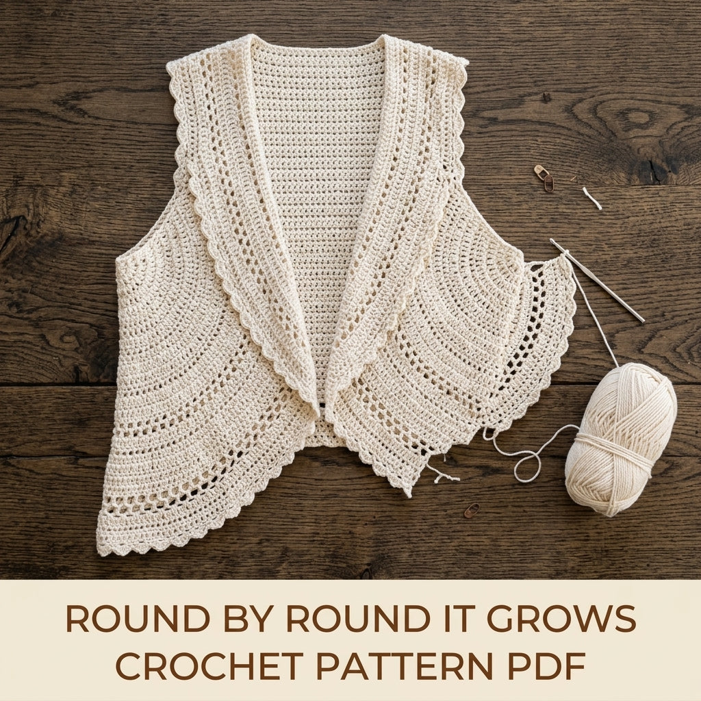 Lace Circle Vest Crochet Pattern PDF – Cascading Sleeveless Vest with Scalloped Edge