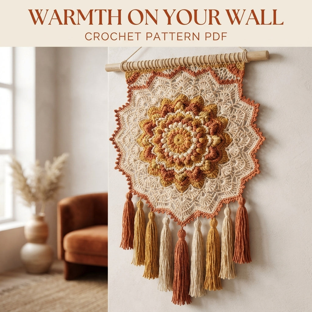 Popcorn Mandala Tassel Wall Hanging Crochet Pattern PDF – Boho Wall Decor
