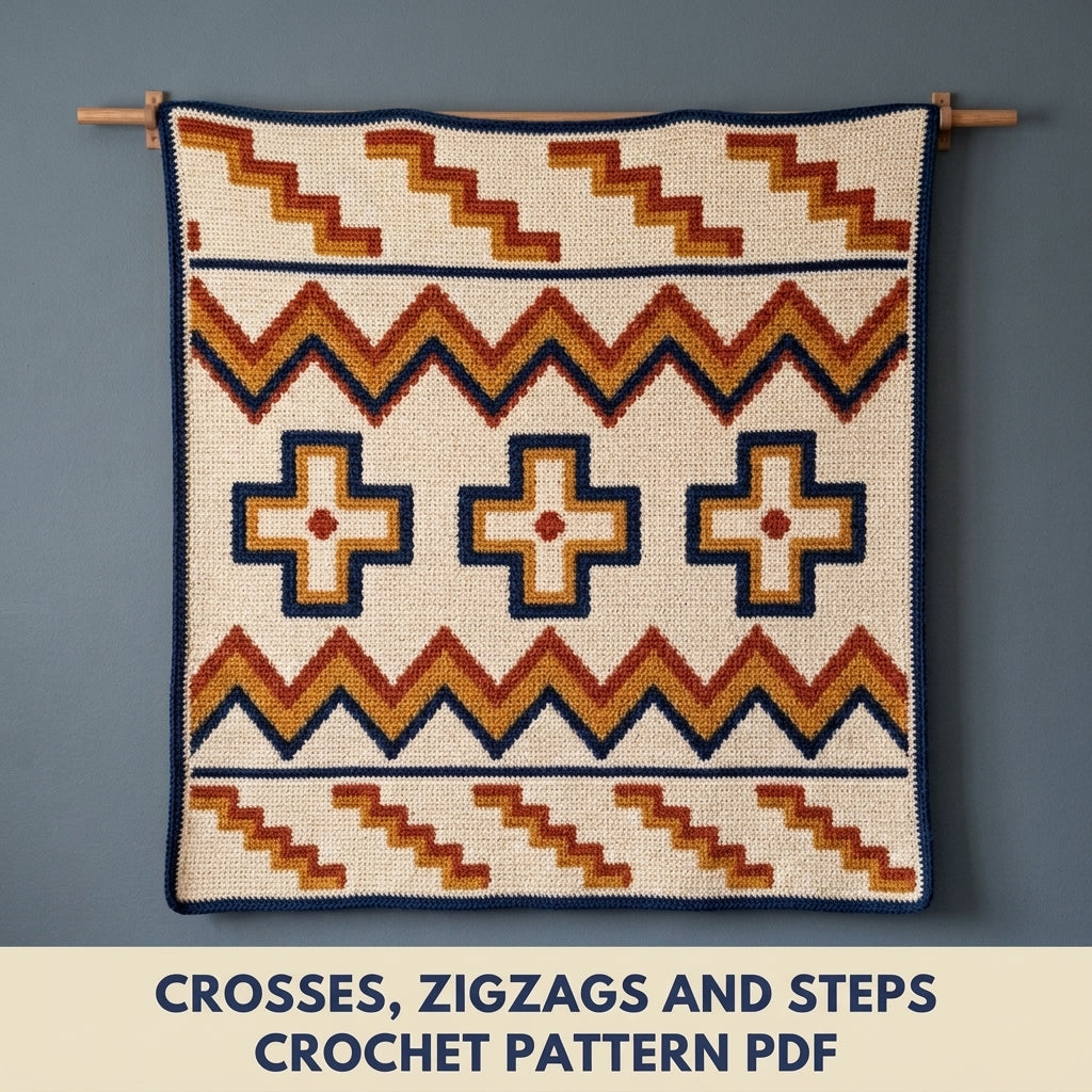 Cross and Zigzag Tapestry Crochet Pattern PDF – Geometric Crochet Wall Decor