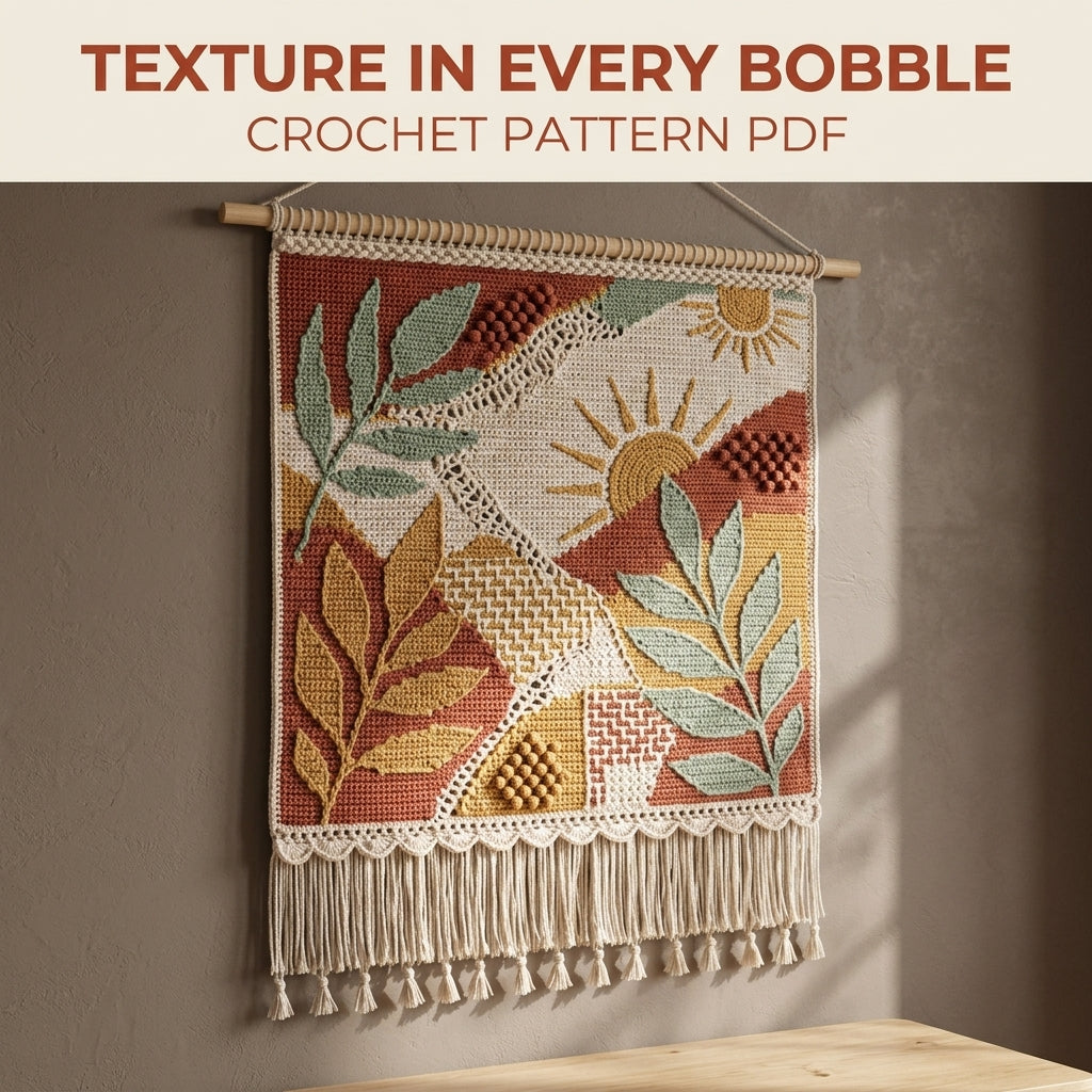 Sun and Leaves Boho Wall Hanging Crochet Pattern PDF – Tapestry Wall Decor