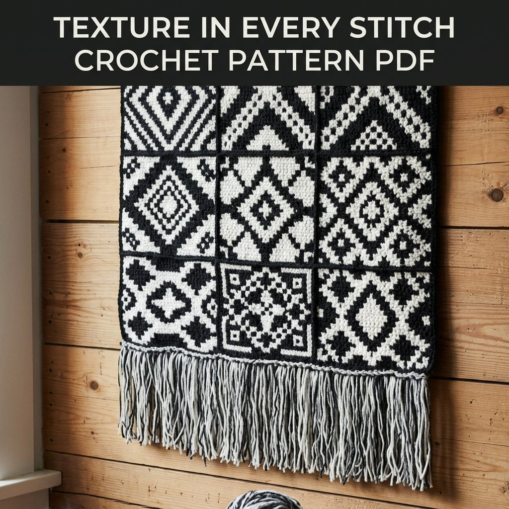 Geometric Tapestry Wall Hanging Crochet Pattern PDF – Black and White Wall Decor