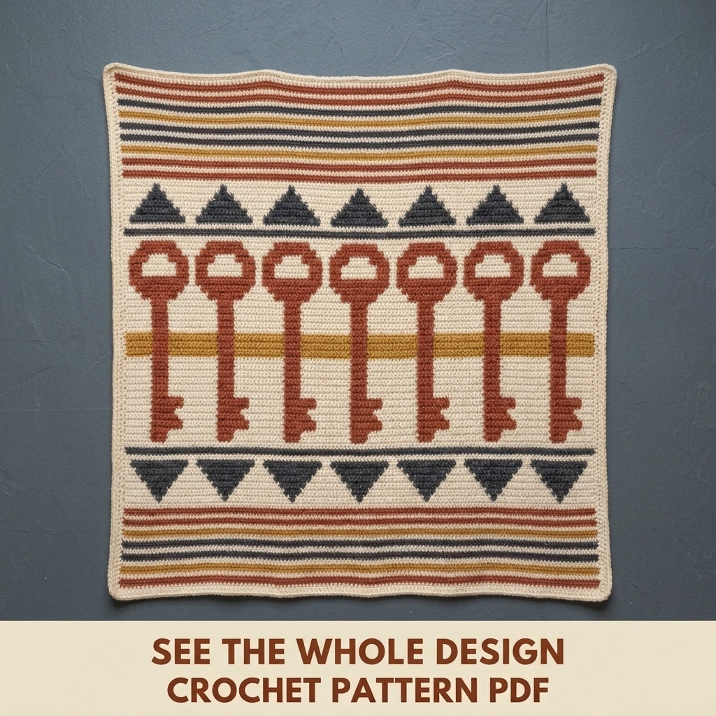 Key Tapestry Crochet Wall Hanging Pattern PDF – Skeleton Keys Colourwork Wall Art