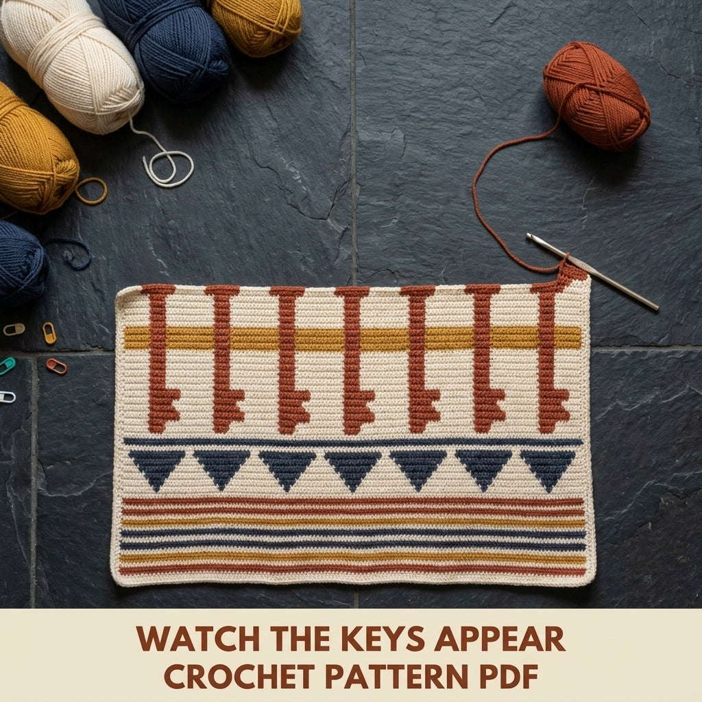 Key Tapestry Crochet Wall Hanging Pattern PDF – Skeleton Keys Colourwork Wall Art