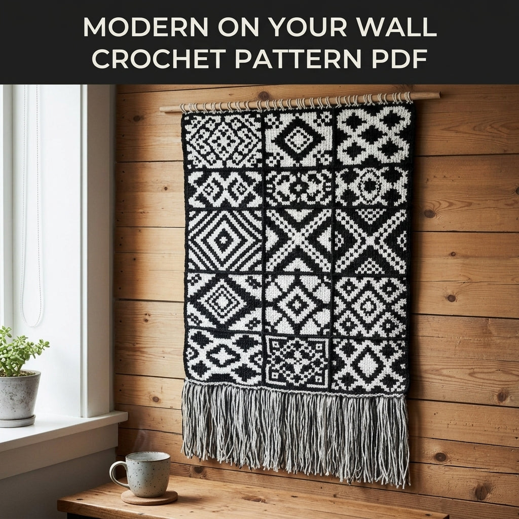 Geometric Tapestry Wall Hanging Crochet Pattern PDF – Black and White Wall Decor