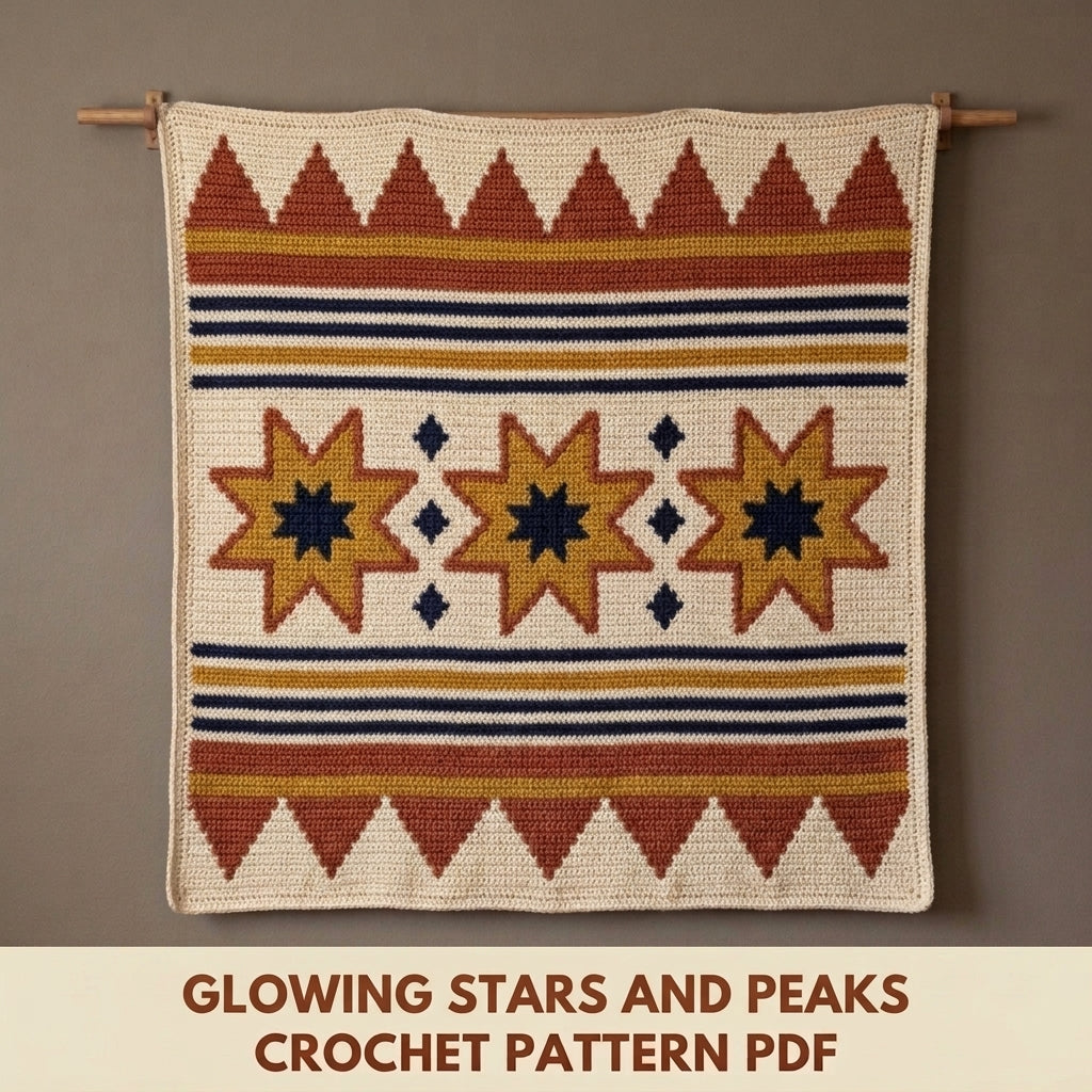 Star Tapestry Crochet Wall Hanging Pattern PDF – Eight-Point Stars in Mustard, Rust and Navy