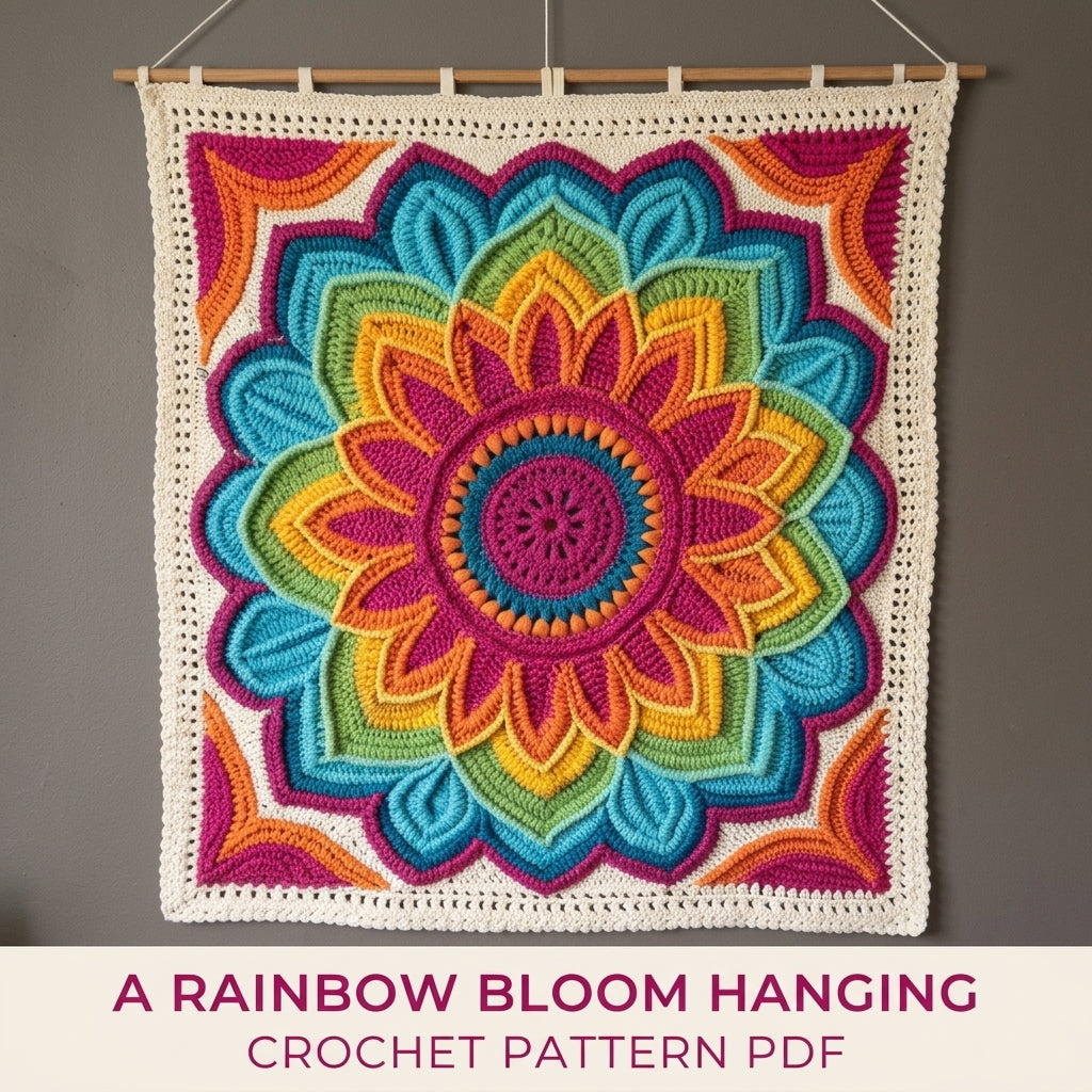 Rainbow Bloom Wall Hanging Crochet Pattern PDF – 3D Flower Mandala Wall Decor