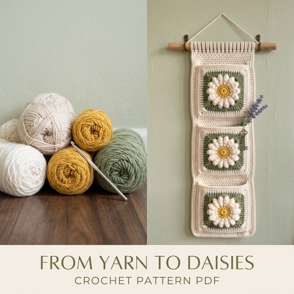Daisy Wall Pocket Hanging Crochet Pattern PDF – Entryway Organizer