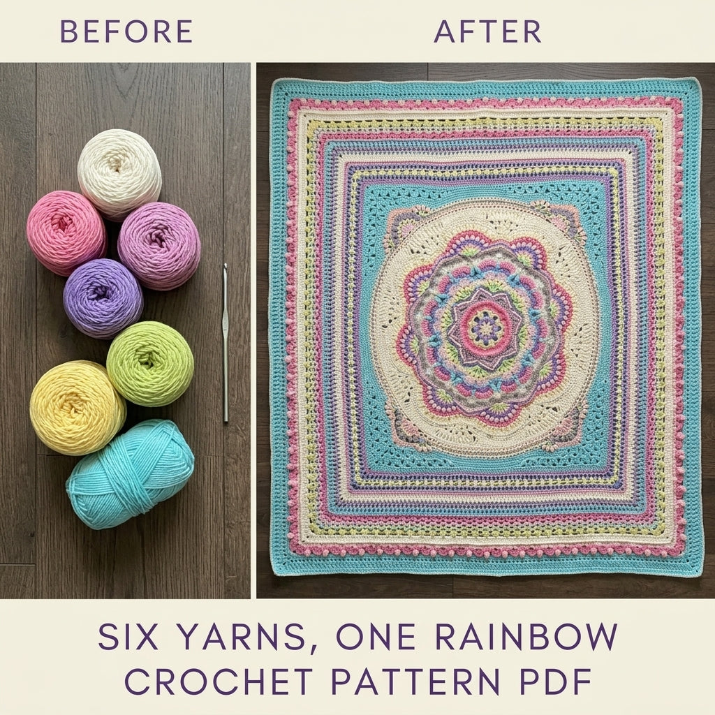 Pastel Rainbow Mandala Blanket Crochet Pattern PDF – Textured Mandala Square Throw