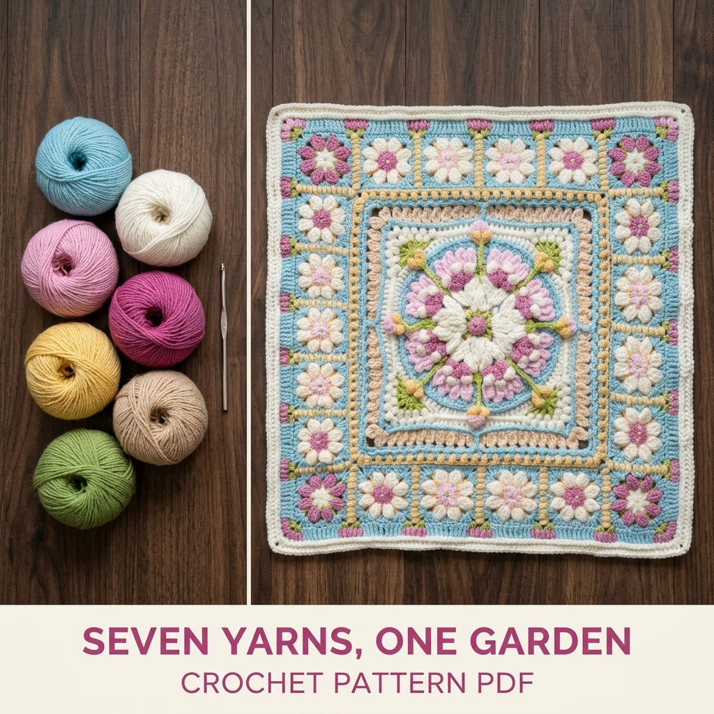 Daisy Ring Medallion Blanket Crochet Pattern PDF – Puff Flower and Daisy Square Throw