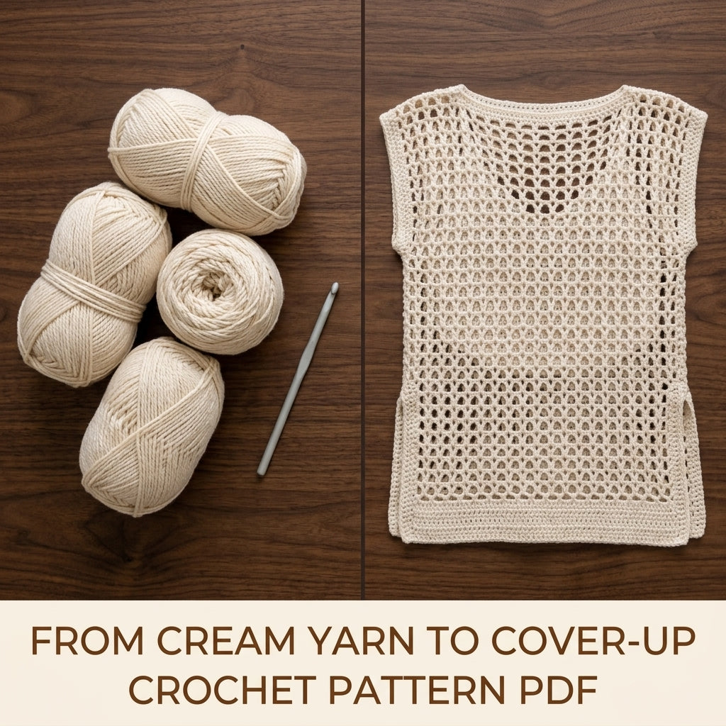 Lace Beach Cover-Up Crochet Pattern PDF – Boxy Mesh Tunic with Side Slits