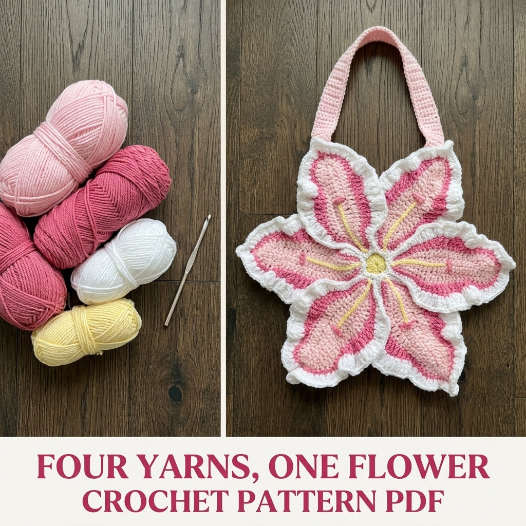 Flower Petal Bag Crochet Pattern PDF – Pink Ruffled Flower Shoulder Bag