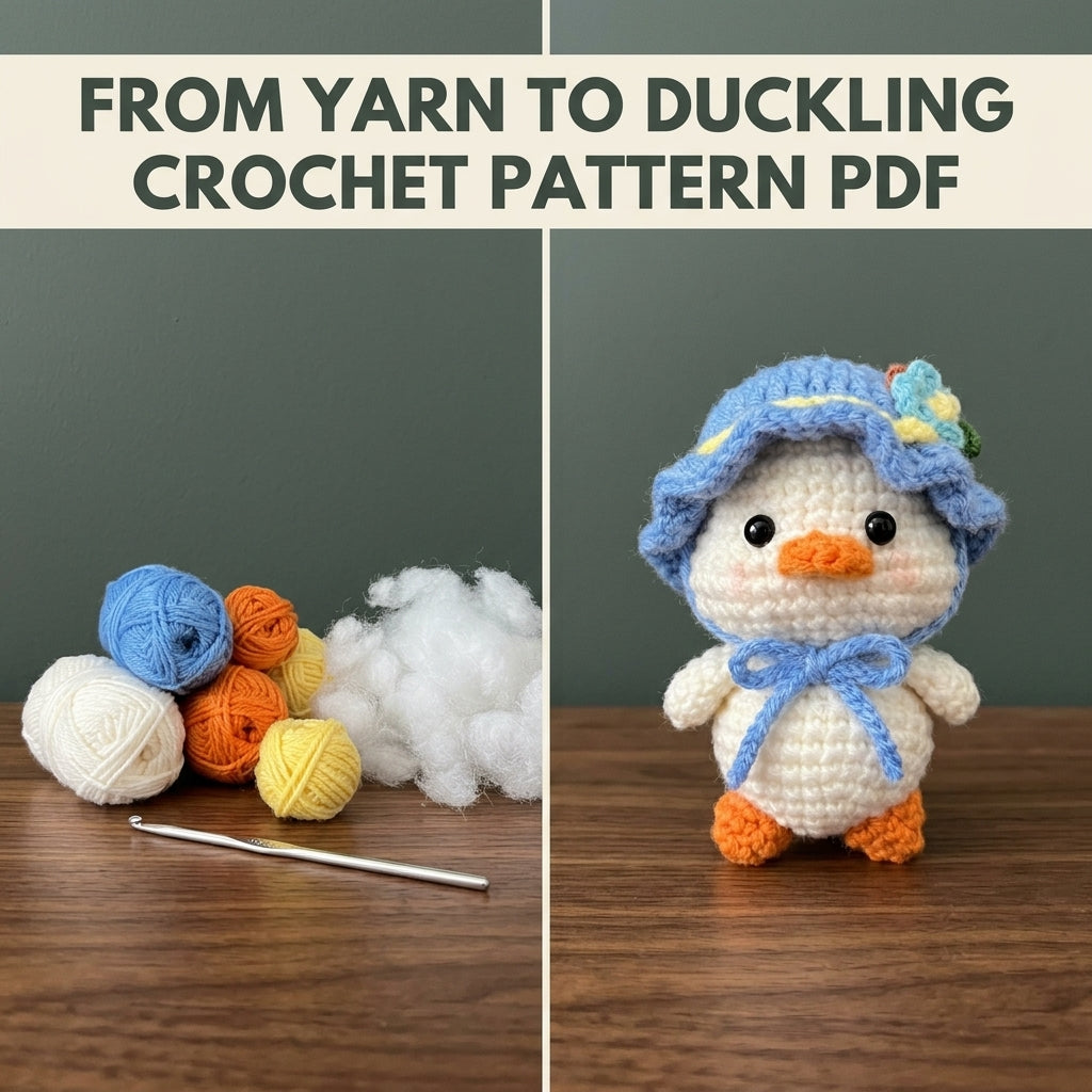 Duck Keychain Crochet Pattern PDF – Amigurumi Duckling in Ruffled Bucket Hat, Cute Bag Charm Pattern