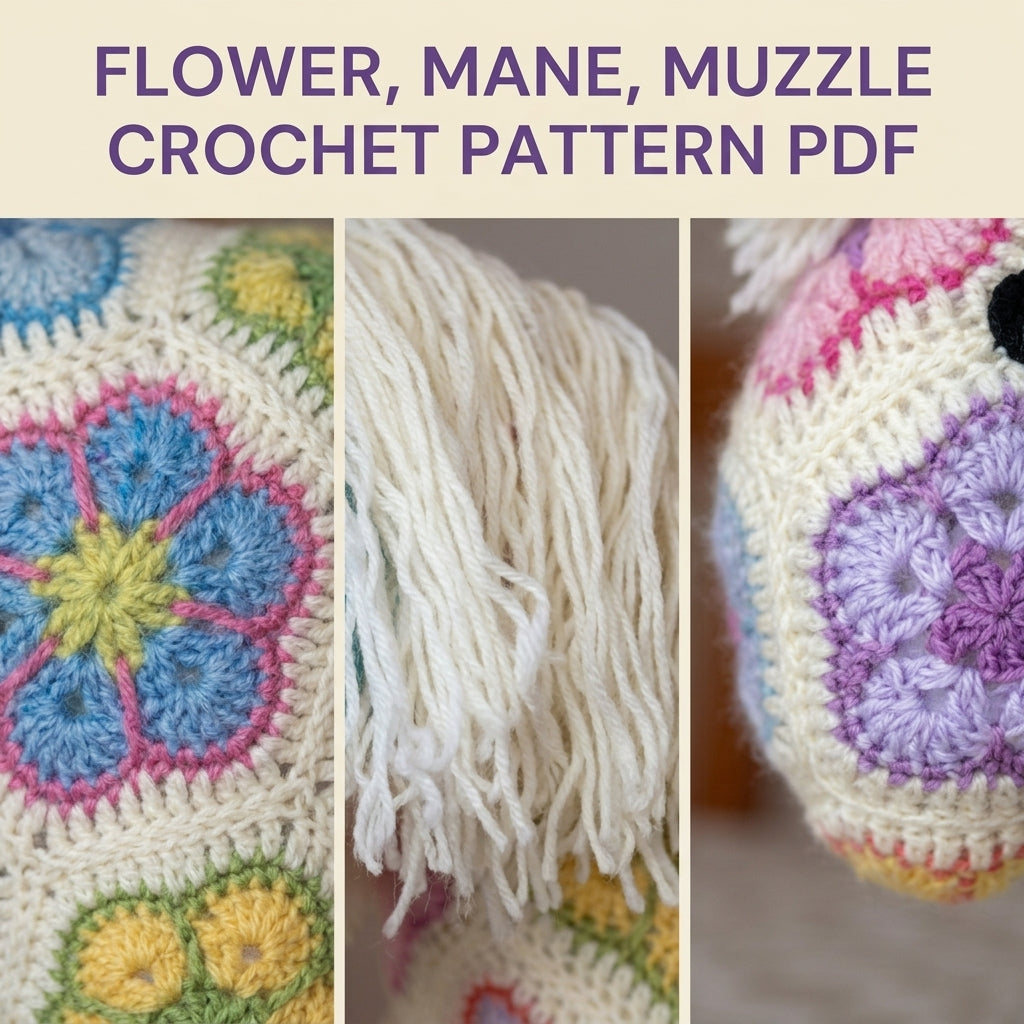 African Flower Pony Crochet Pattern PDF – Hexagon Amigurumi Horse