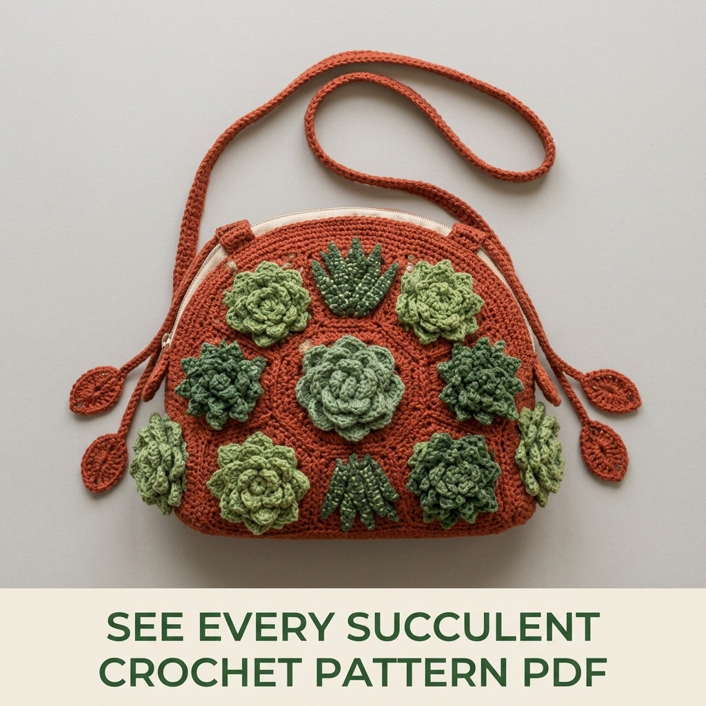 Succulent Bag Crochet Pattern PDF – Crossbody Bag with 3D Succulents