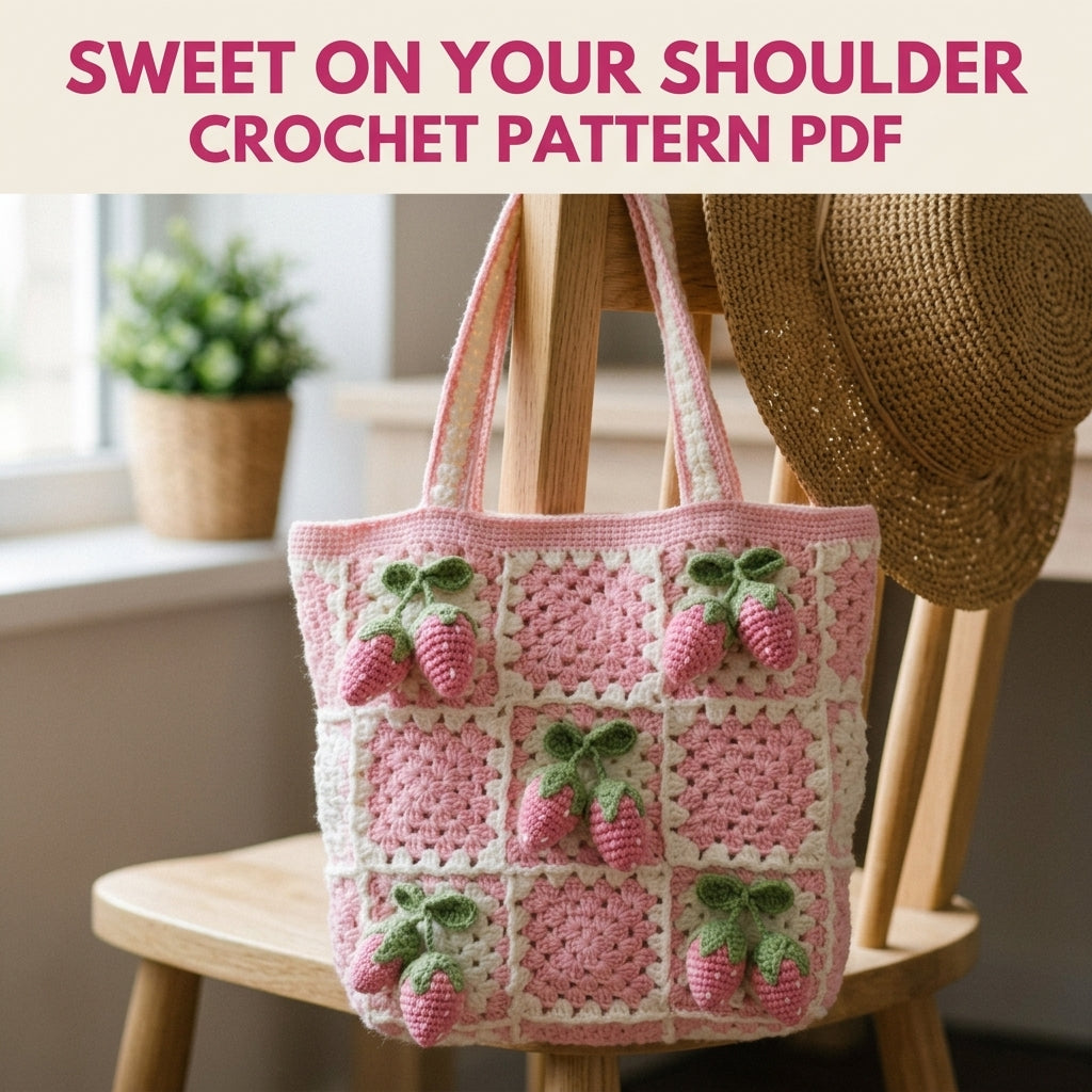 Strawberry Granny Square Tote Crochet Pattern PDF – 3D Strawberry Bag