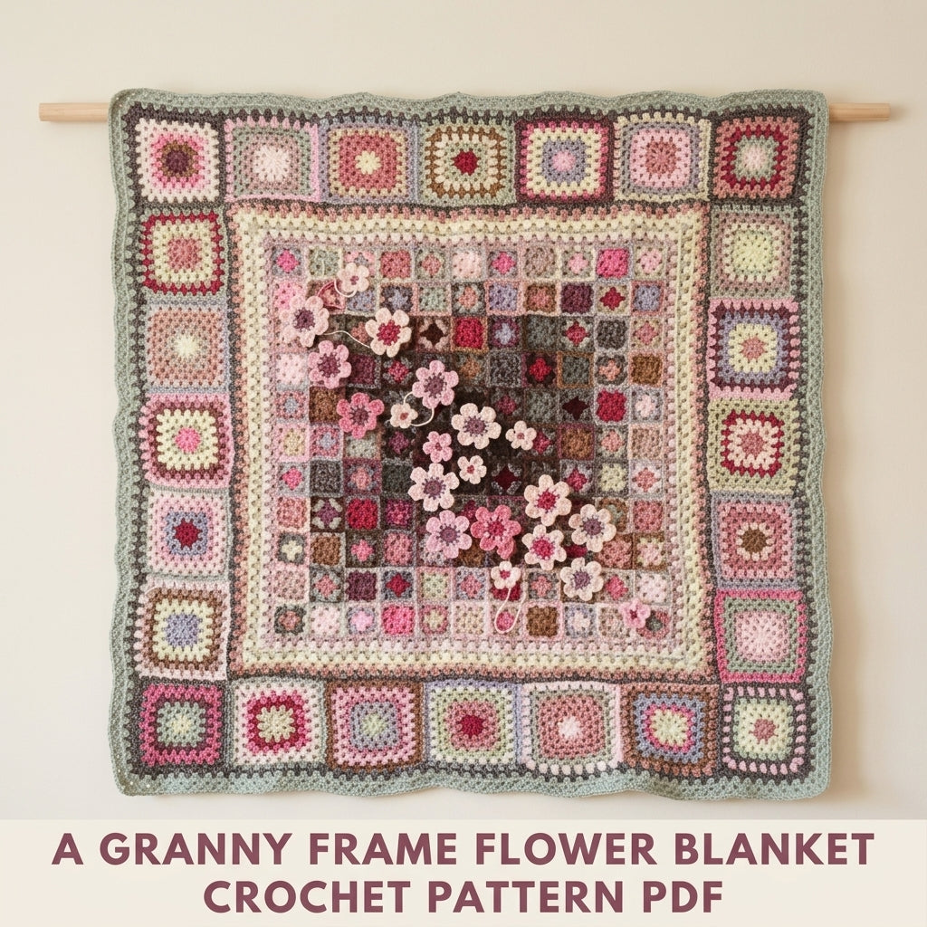 Granny Frame Flower Blanket Crochet Pattern PDF – Vintage Granny Afghan