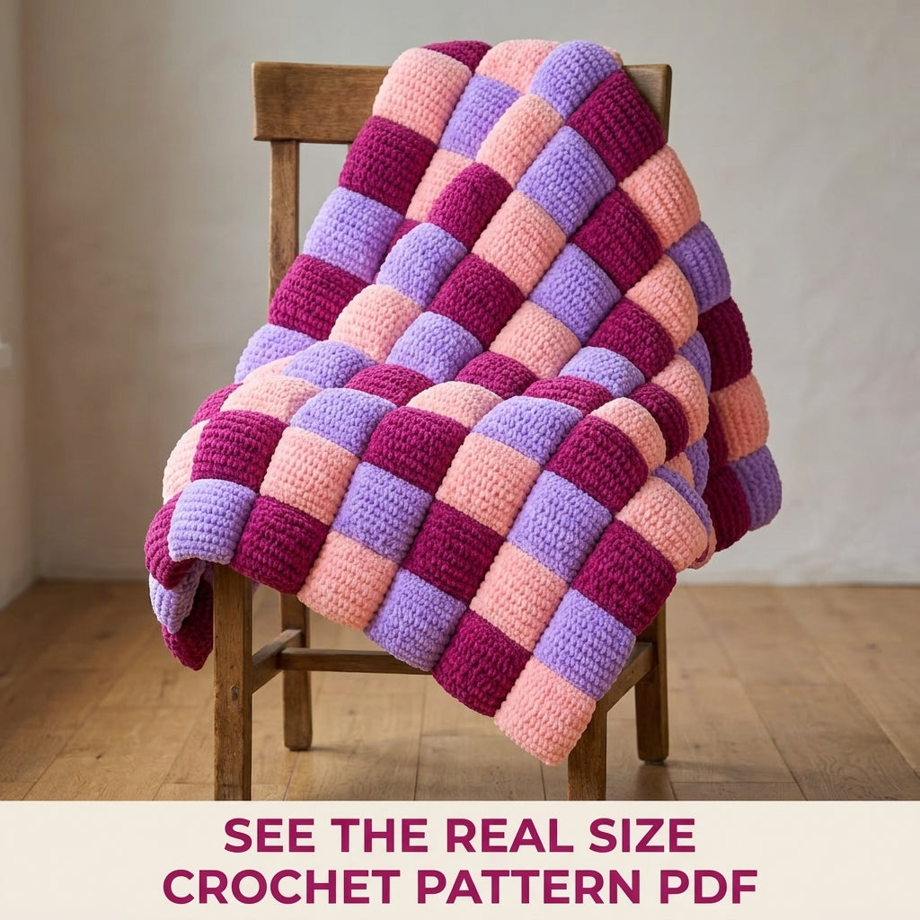 Puff Checker Blanket Crochet Pattern PDF – Pillow Square Checker Throw