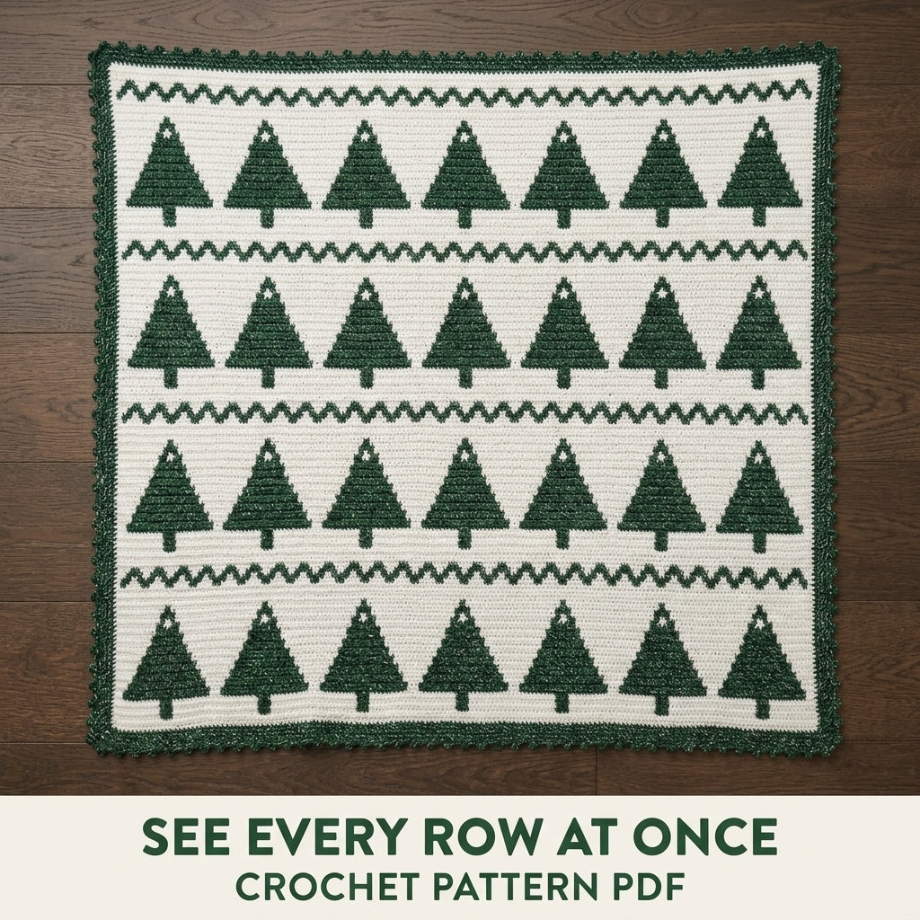 Christmas Tree Crochet Blanket Pattern PDF – Tapestry Crochet Throw in Green and White
