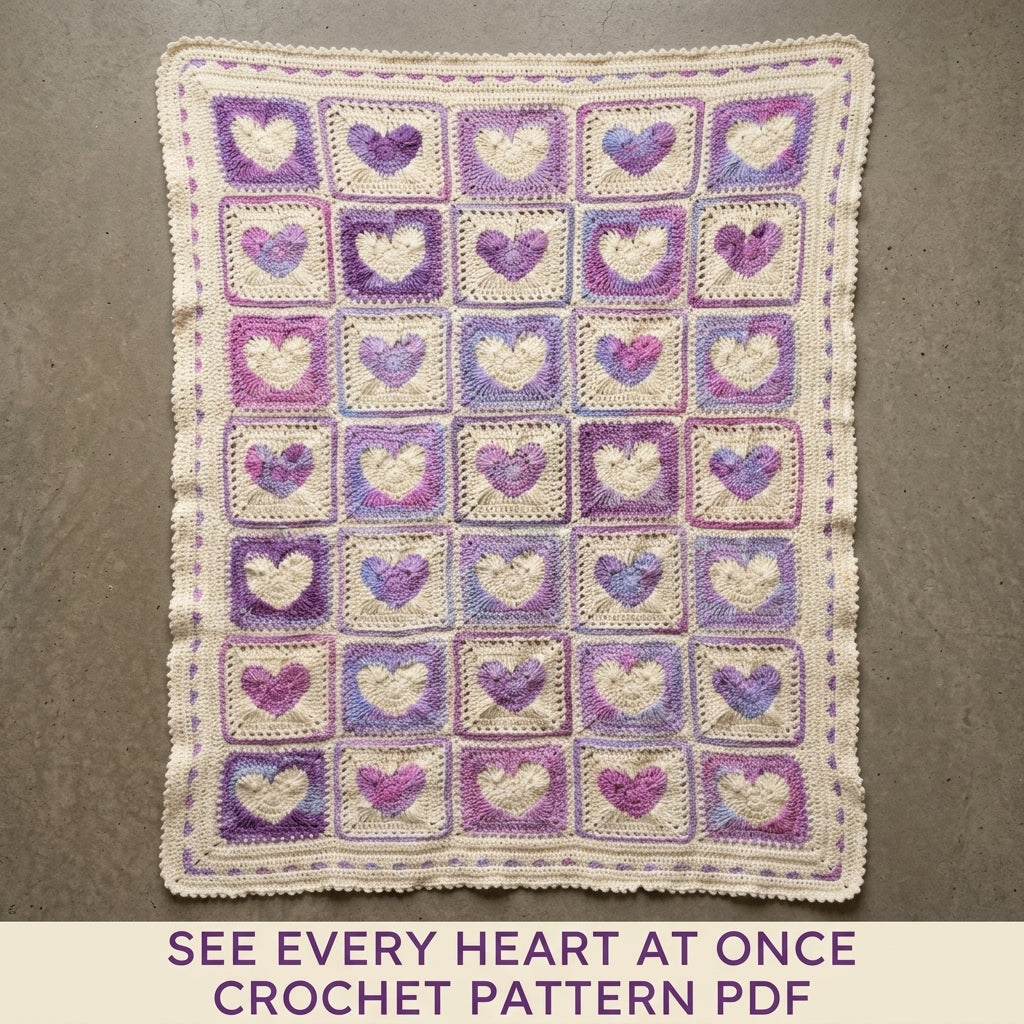 Heart Granny Square Blanket Crochet Pattern PDF – Raised Heart Squares Throw