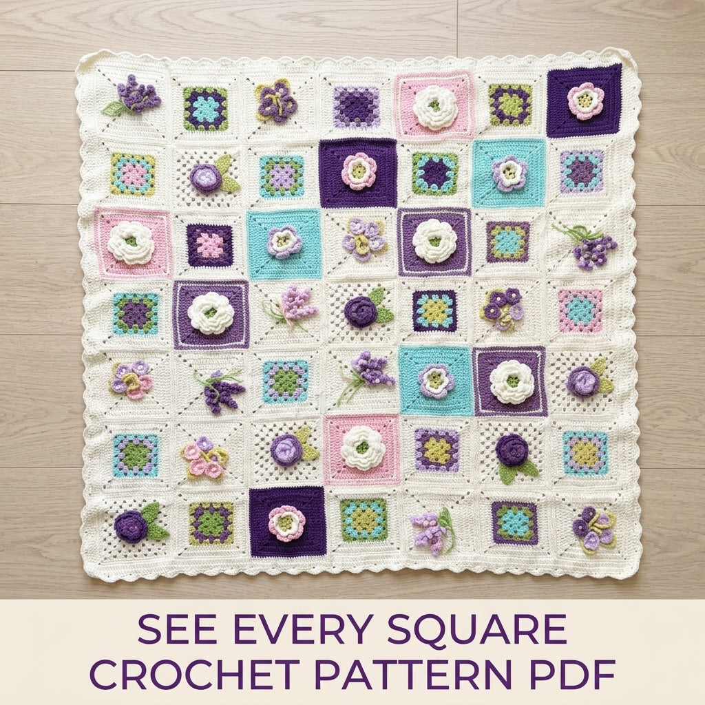 3D Flower Granny Sampler Blanket Crochet Pattern PDF – Rose and Violet Afghan